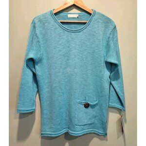 New Lulu B Aqua Knit Tunic Sweater Pocket Sz S/M Coastal Beach